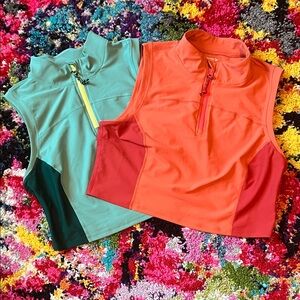 Old Navy 2-Pack Women's Sleeveless Zip-Up Cropped Tops - Orange and Teal
